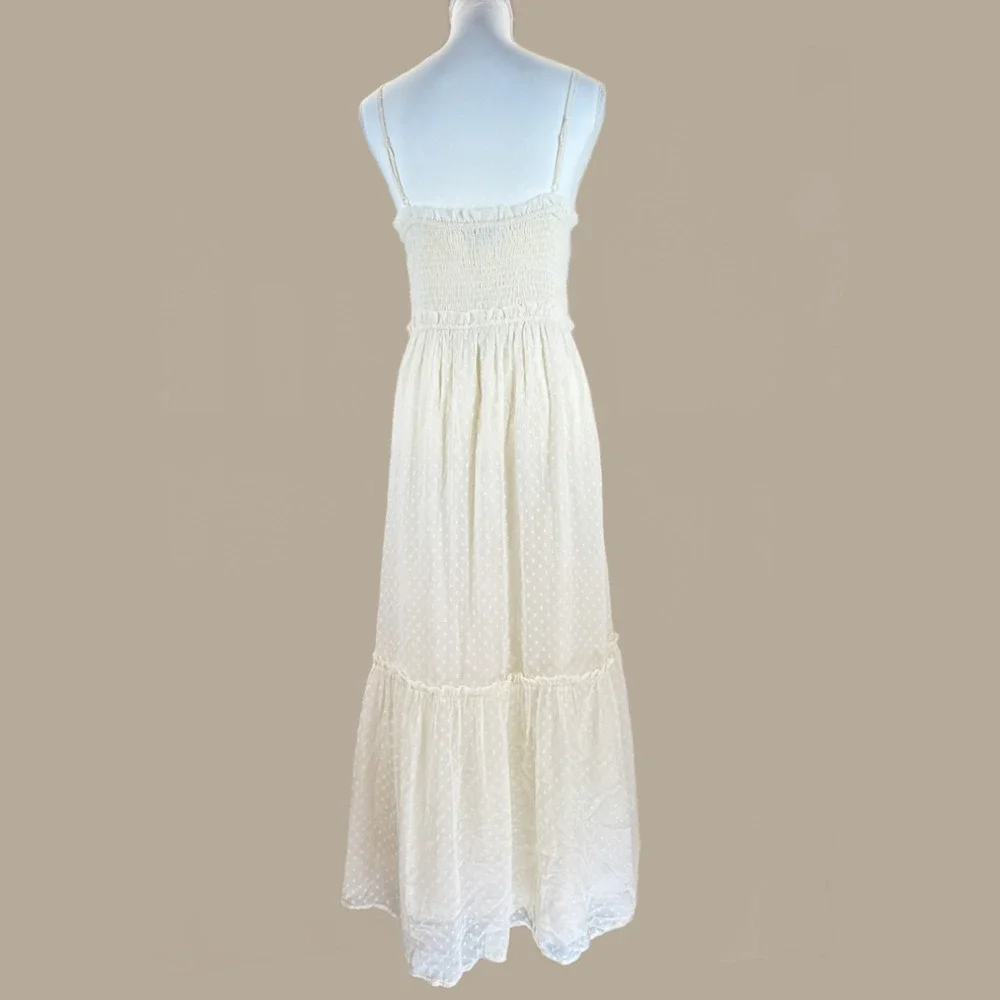 Patrons of Peace Boho Tiered Maxi Dress M Ivory Ruffles Buttons Sheer Prairie - Picture 2 of 10